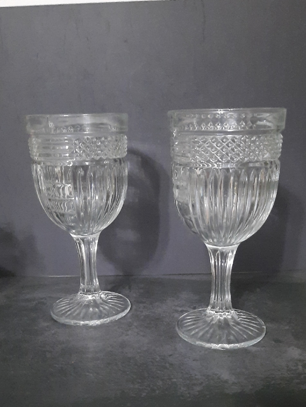 Vintage Clear Pressed Glass Libbey Wine Goblet - Set of 2